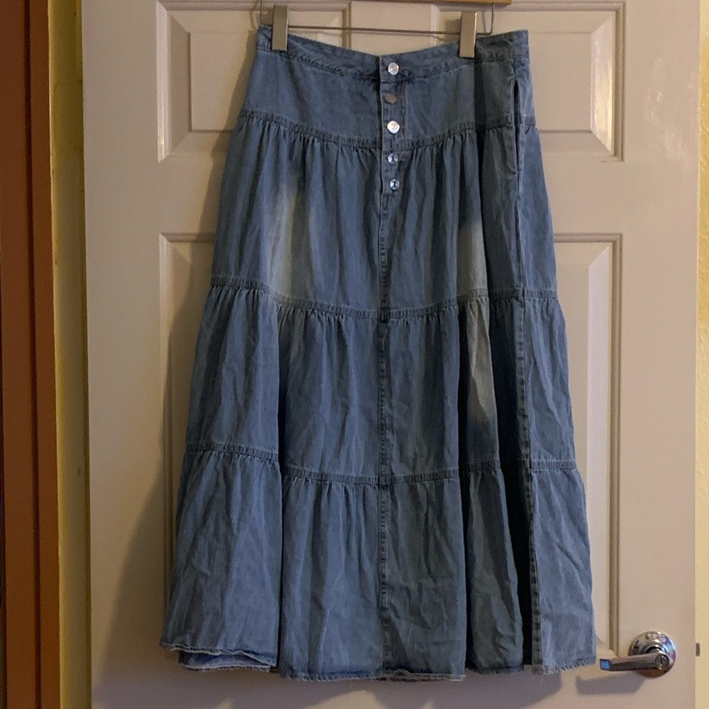 Cider Light Blue Tiered A-Line Skirt